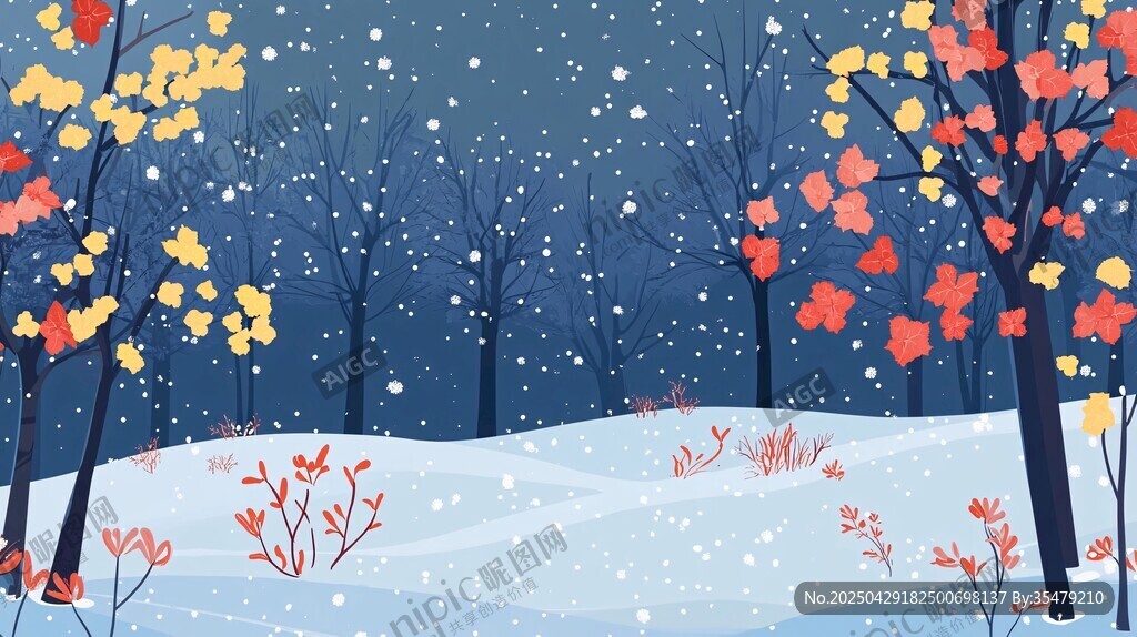 雪夜枫林美景