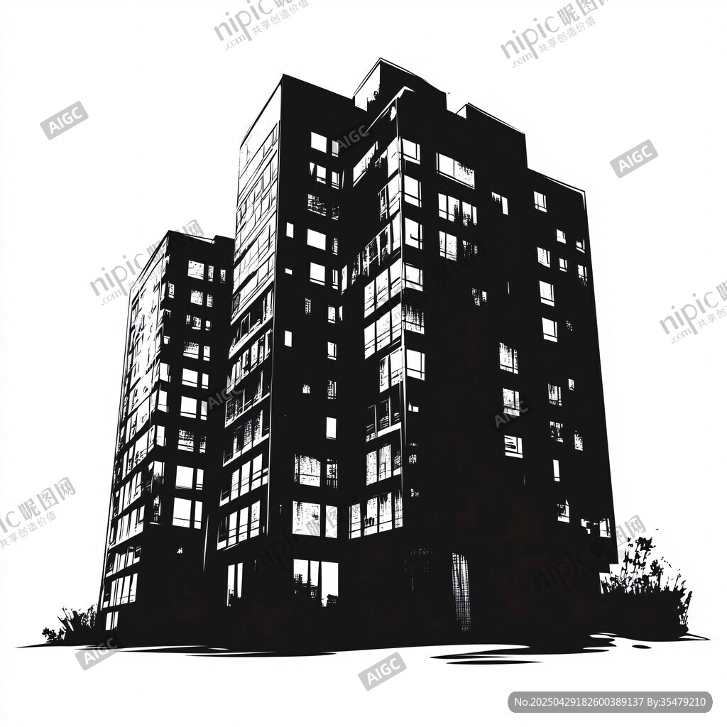 黑白高楼建筑剪影图
