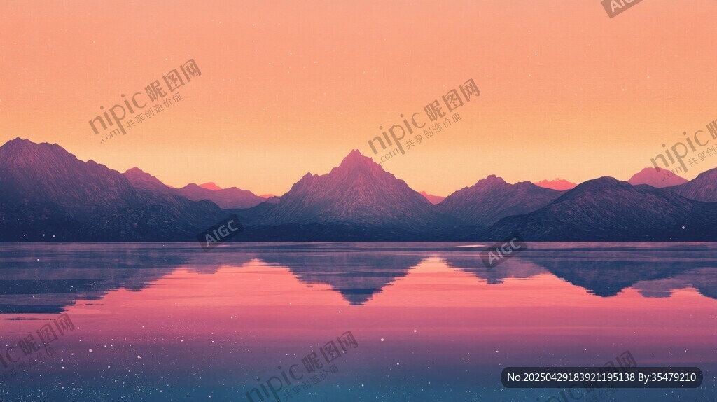 梦幻湖山 粉紫天际之景