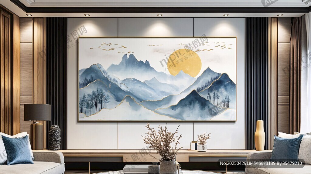中式客厅的山水挂画装饰