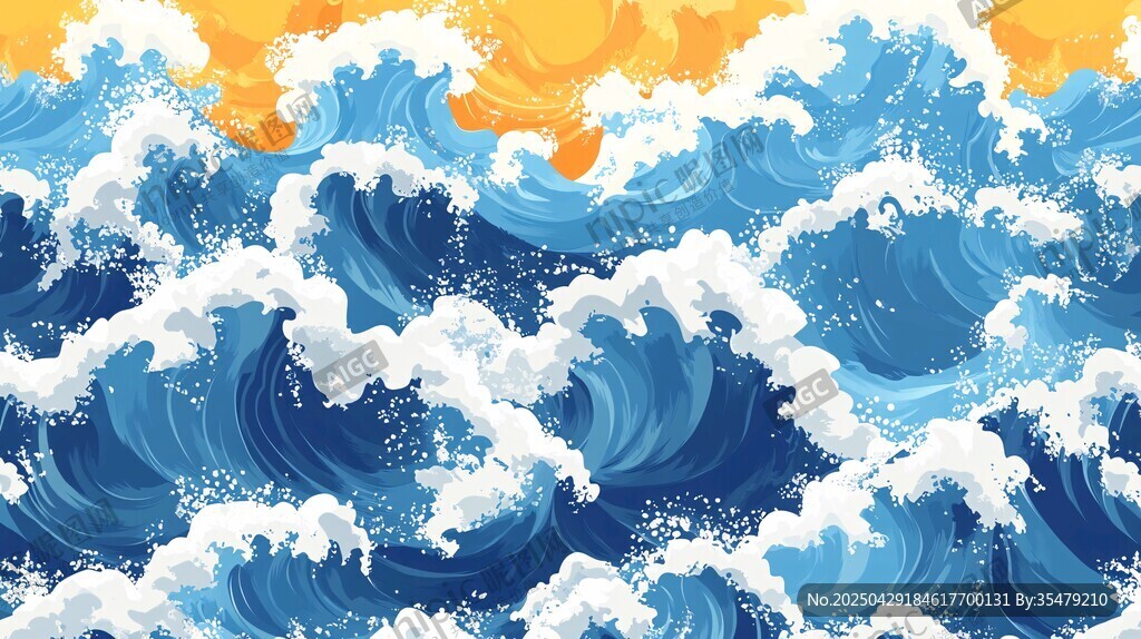 蓝色海浪海洋动感插画