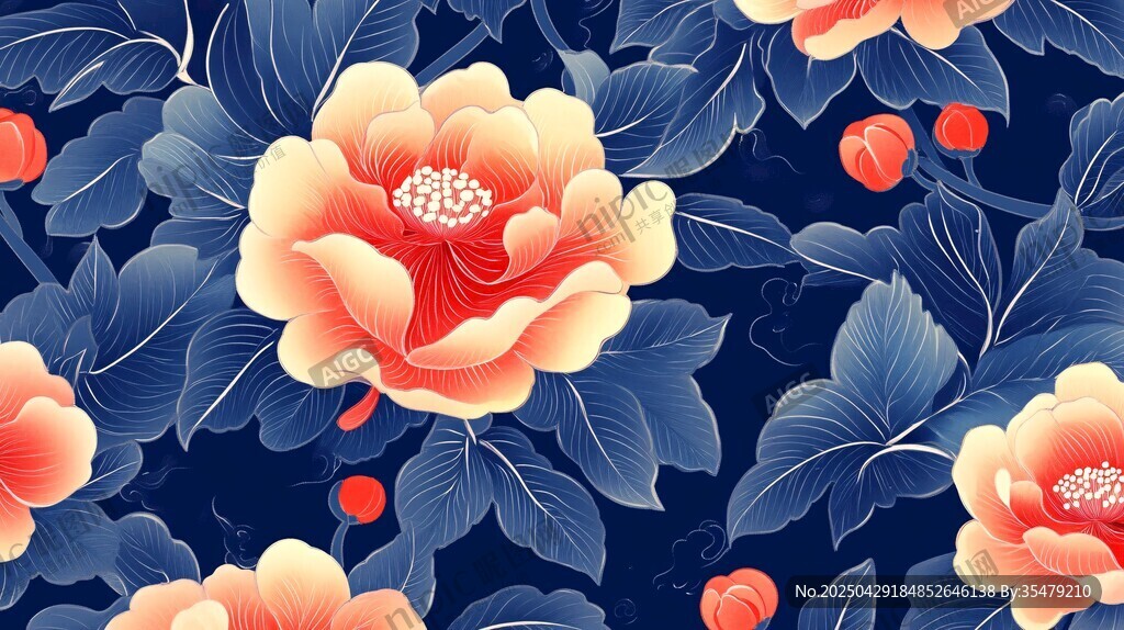中式牡丹花卉图案背景