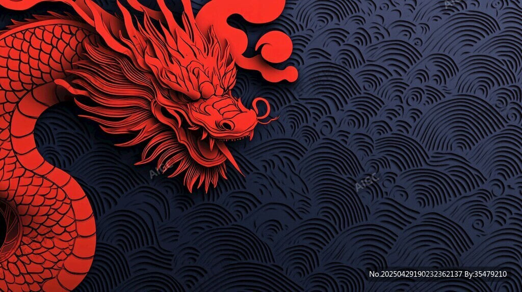 中式红黑龙纹图案背景