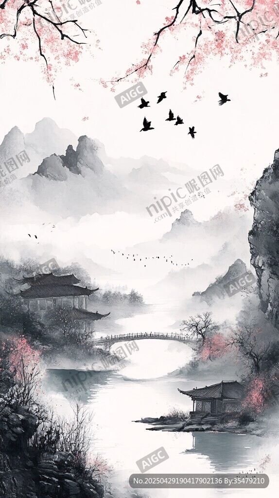 水墨山水间的诗意春景