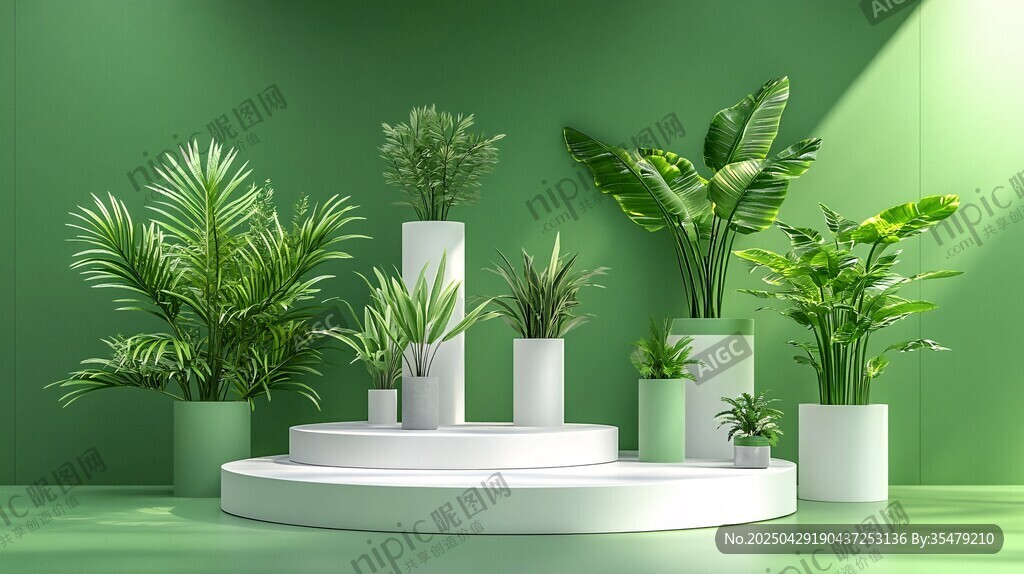 绿色植物展示台清新场景