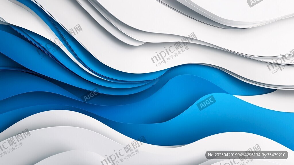 蓝白立体波浪纹理背景图