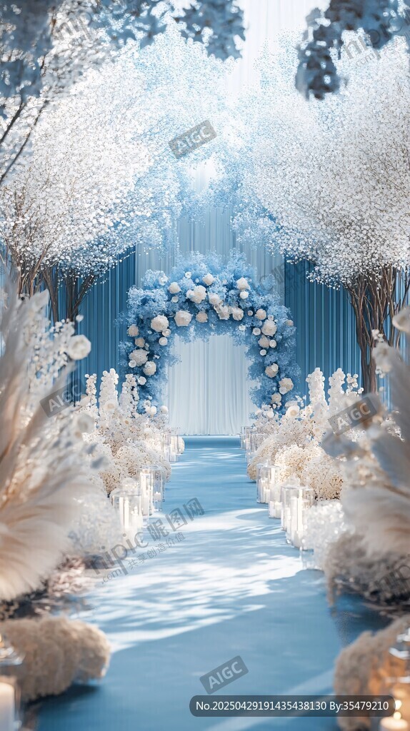 梦幻蓝白系浪漫婚礼场景