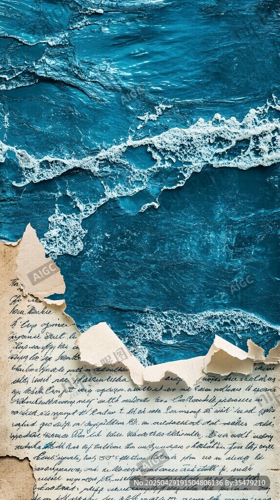 海浪漫过复古手稿