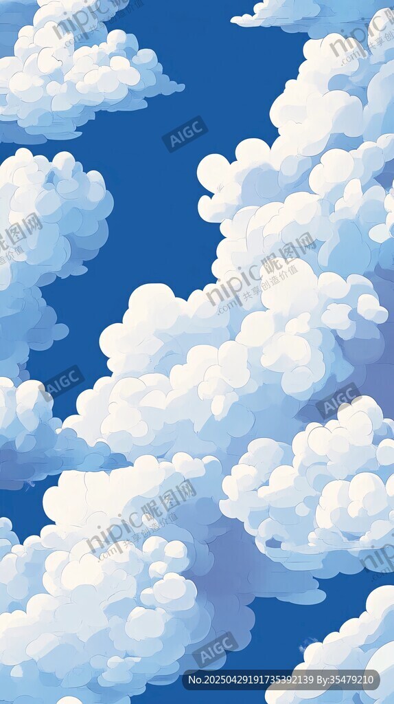 梦幻蓝天云朵插画背景