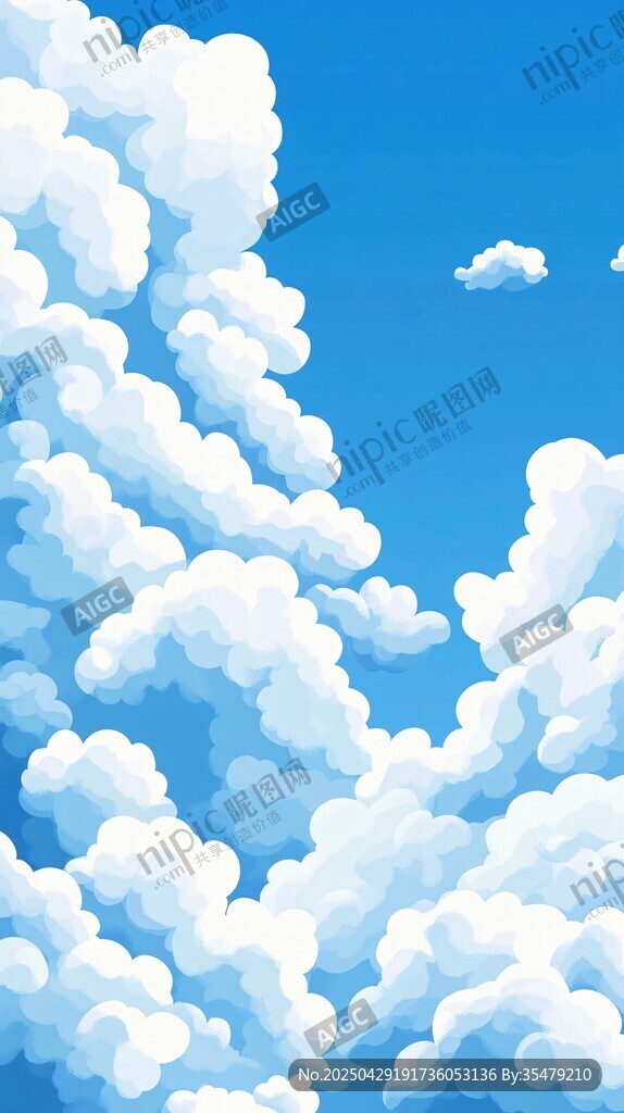 梦幻蓝天云朵插画背景