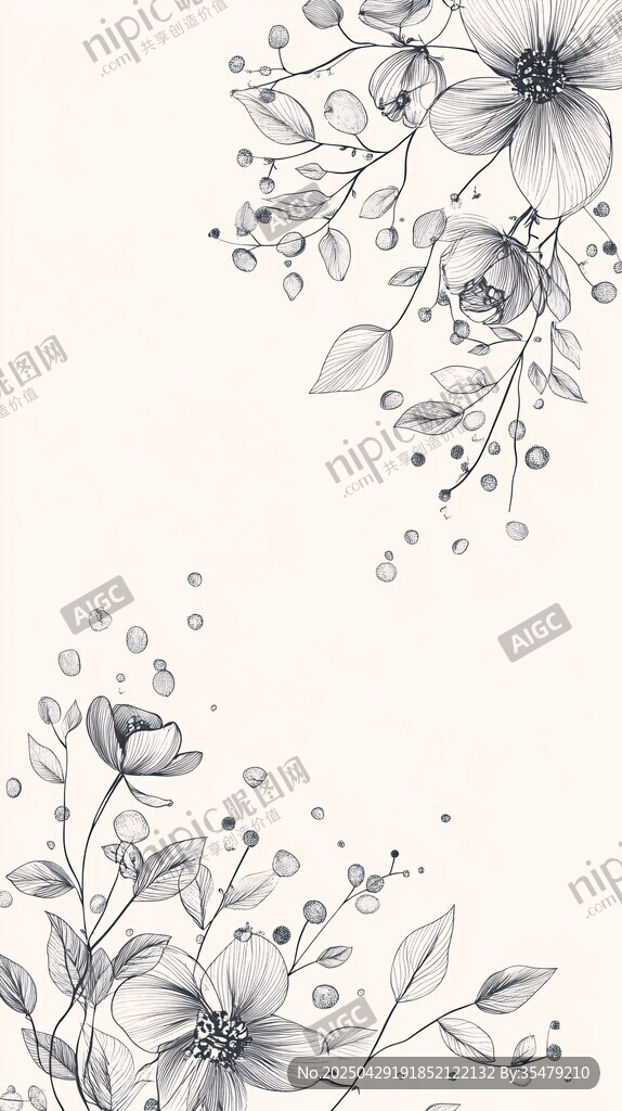 黑白花卉装饰边框图案