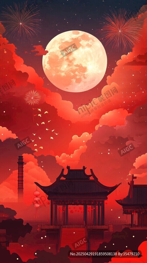 月夜下的中式浪漫景观