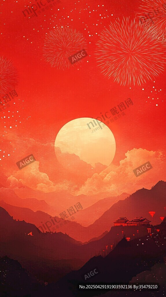 红月烟火下的壮美山川