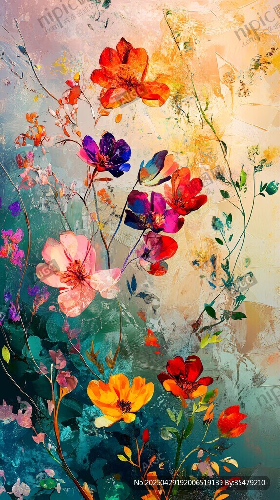 梦幻缤纷花卉艺术画作