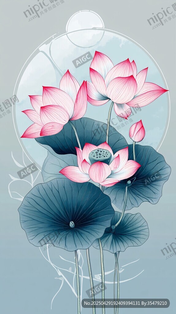水墨风荷花清雅插画