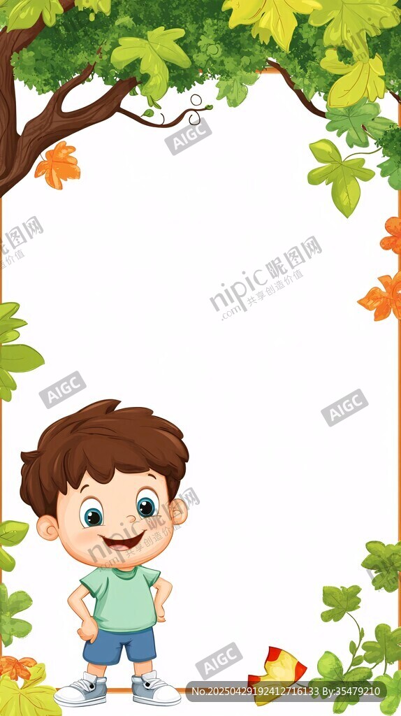 树下微笑的小男孩背景图
