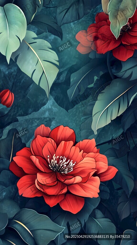 艳丽红花与绿叶的梦幻组合