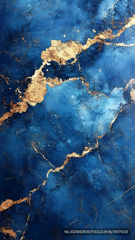 蓝金大理石纹理艺术画面