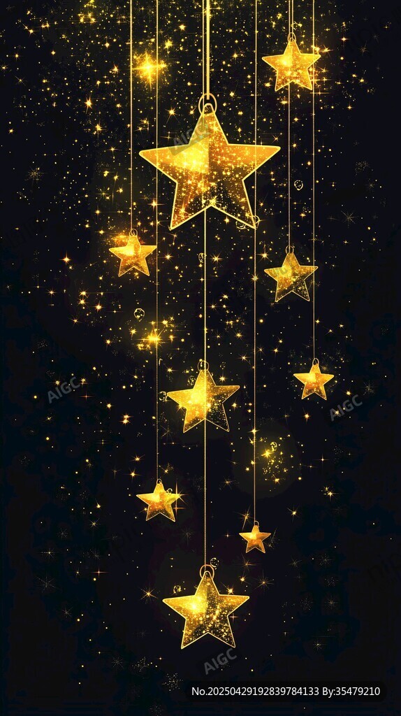梦幻金色星星悬挂装饰图