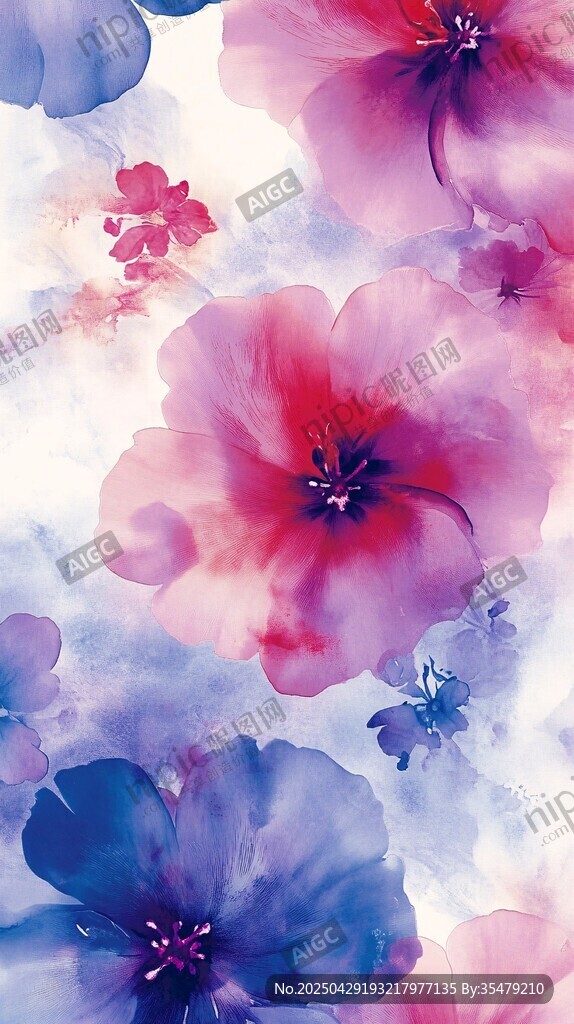 水彩花卉图案 柔美梦幻