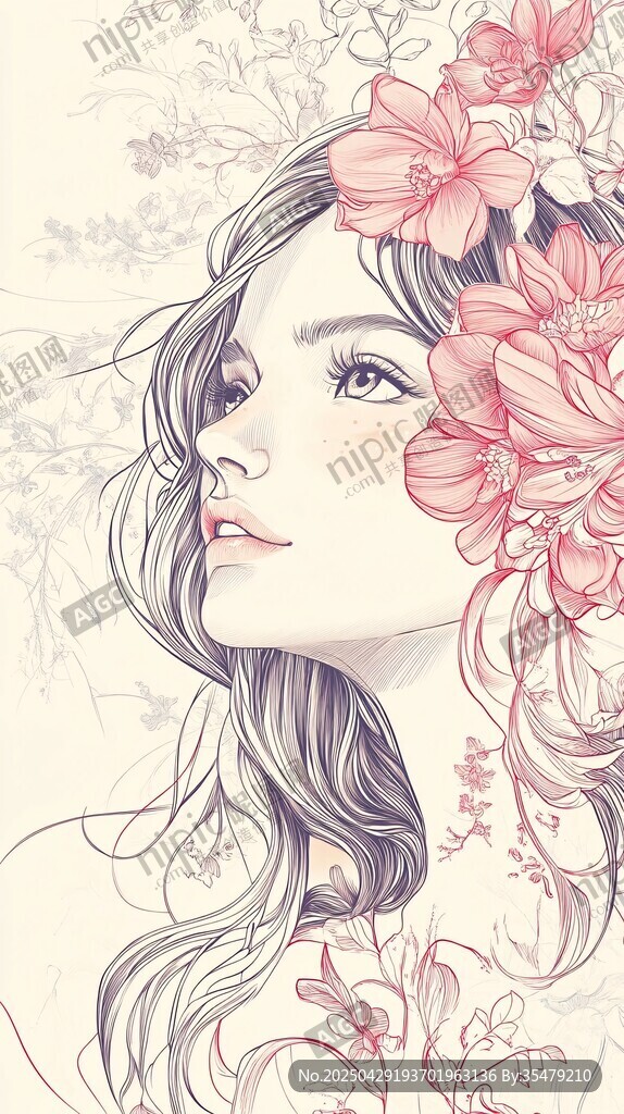 花饰少女侧颜插画