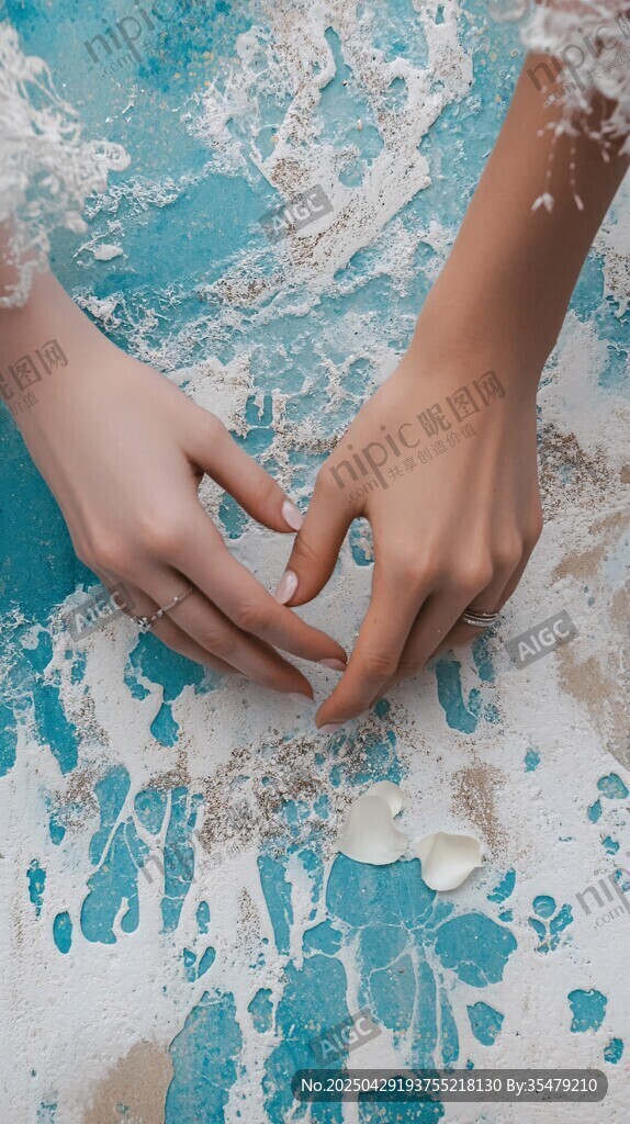 双手在海边沙滩比心