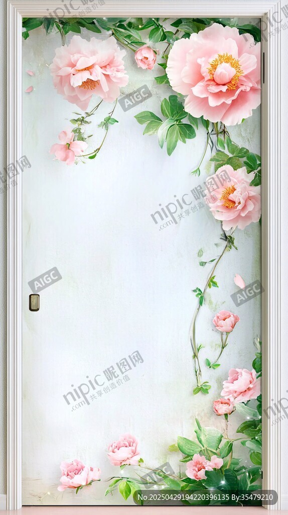 粉色花卉门饰唯美画面