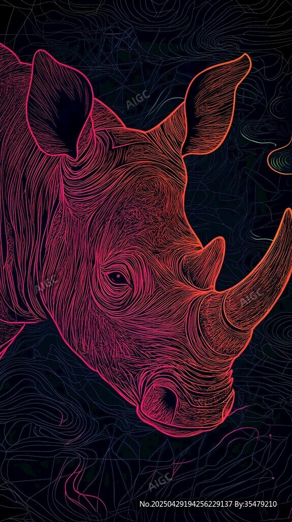 梦幻犀牛插画 绚丽线条风格