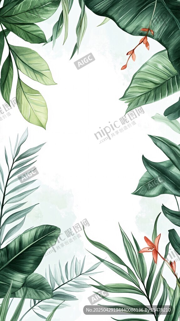 清新绿植边框背景图