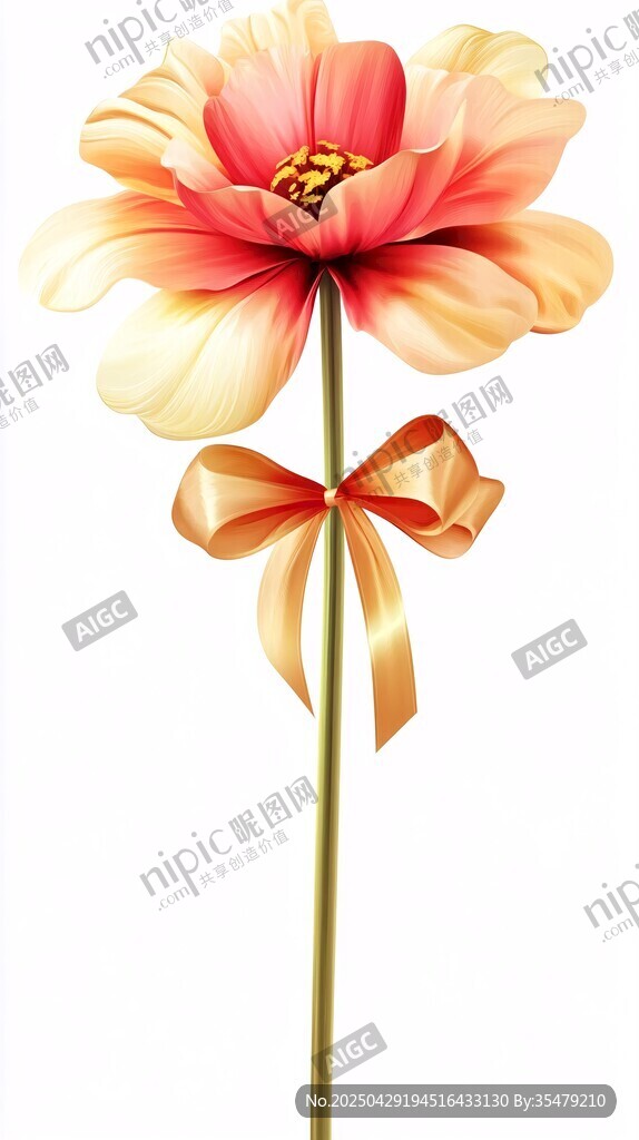 单枝彩花配金色蝴蝶结