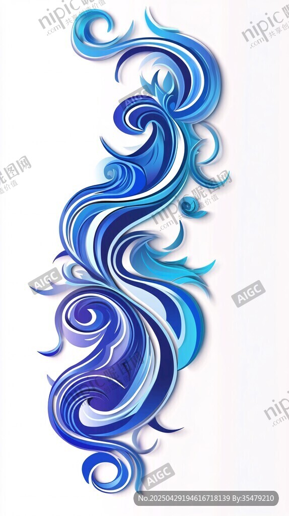 蓝色梦幻卷曲花纹图案