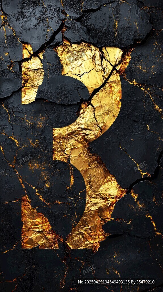 黑金质感裂纹数字3图案
