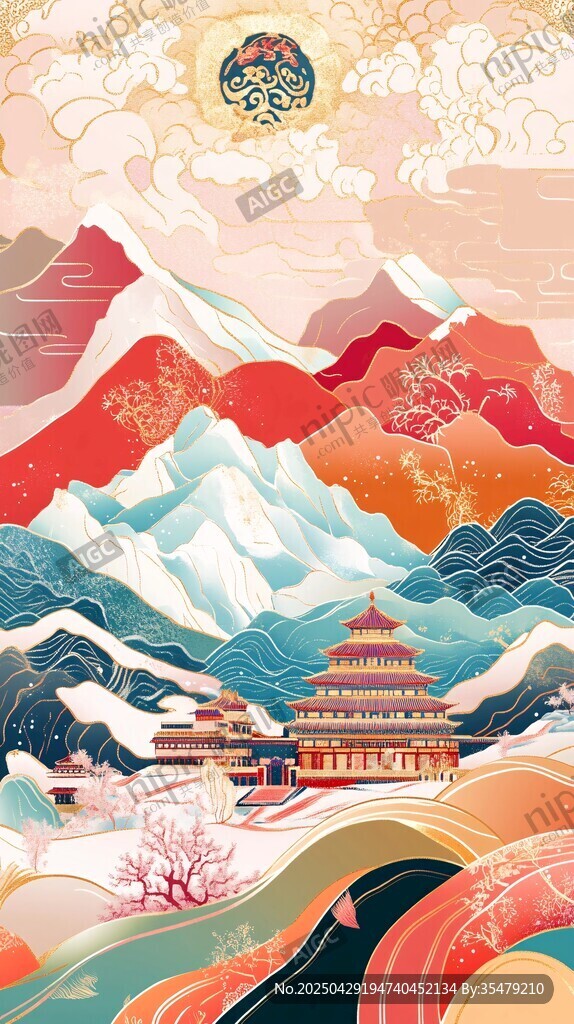 锦绣山河中式国风插画