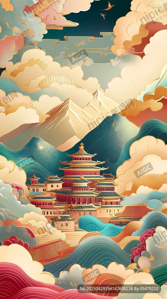 古风云海中的壮丽楼阁