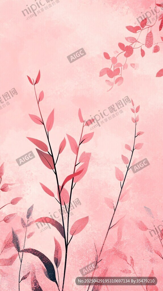 粉色梦幻植物水彩背景图