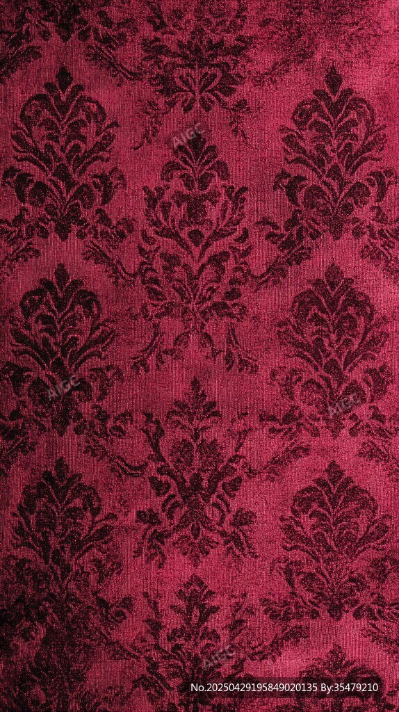 玫红色锦缎花纹布料