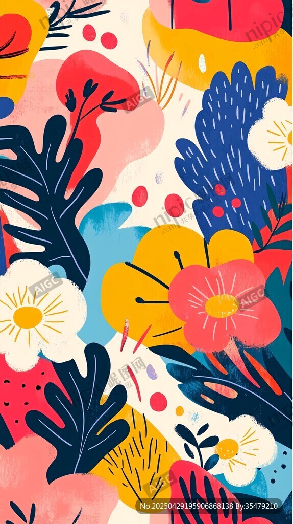 缤纷花卉植物图案插画