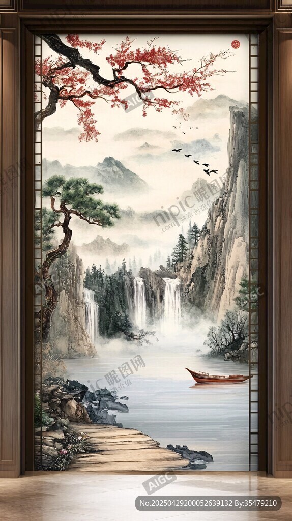 中式山水玄关装饰画意境美