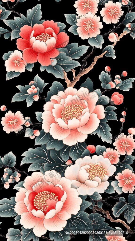 中式牡丹花卉图案设计