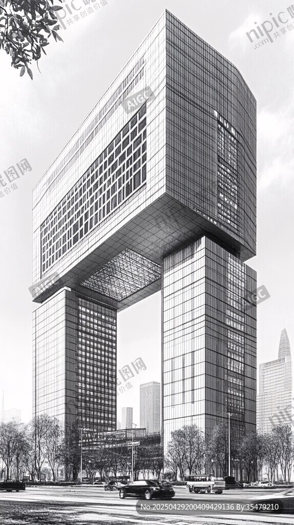 现代创意悬挑高楼建筑图