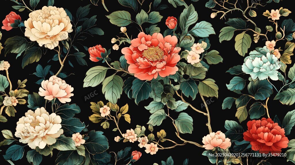 中式繁花锦簇花卉图案