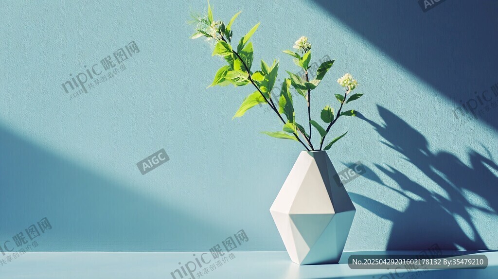 几何花瓶中的清新绿植