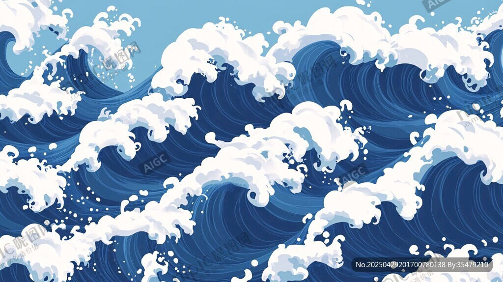 澎湃海浪插画背景图