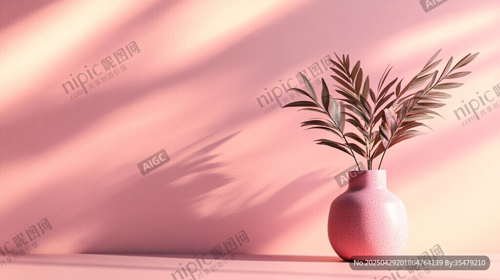 粉色背景中的简约植物花瓶