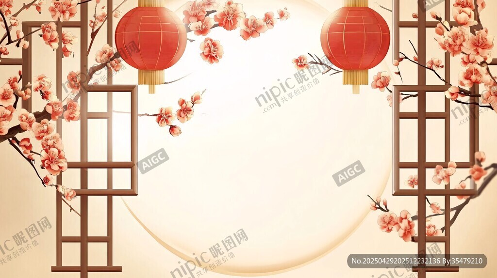 中式新春灯笼繁花背景图