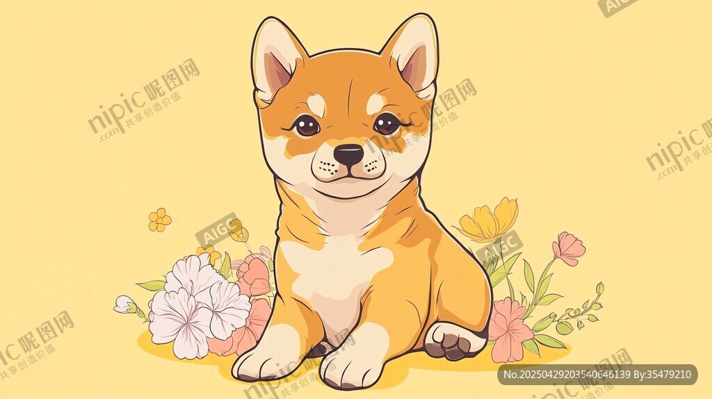 可爱柴犬置身缤纷花丛中