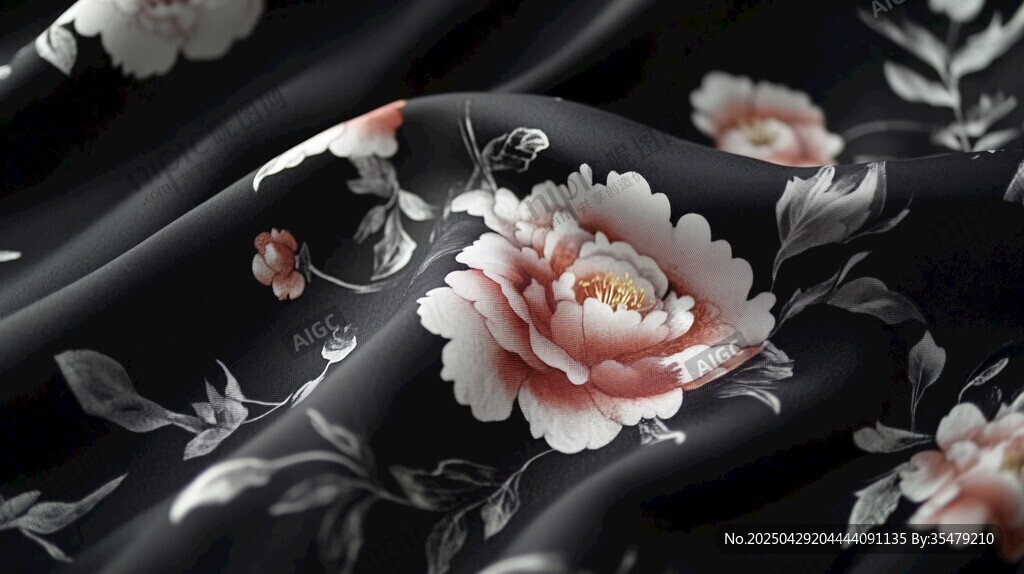 墨底繁花丝绸纹理