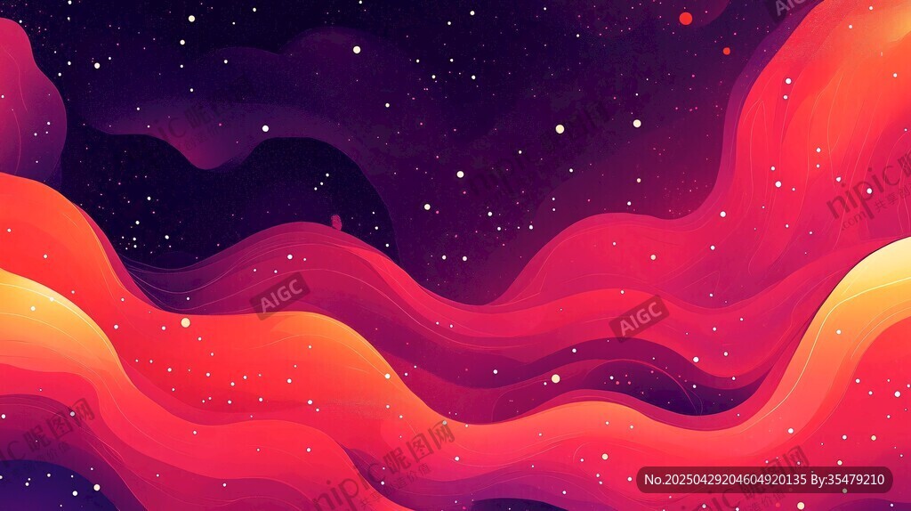 梦幻星空下的绚丽波浪