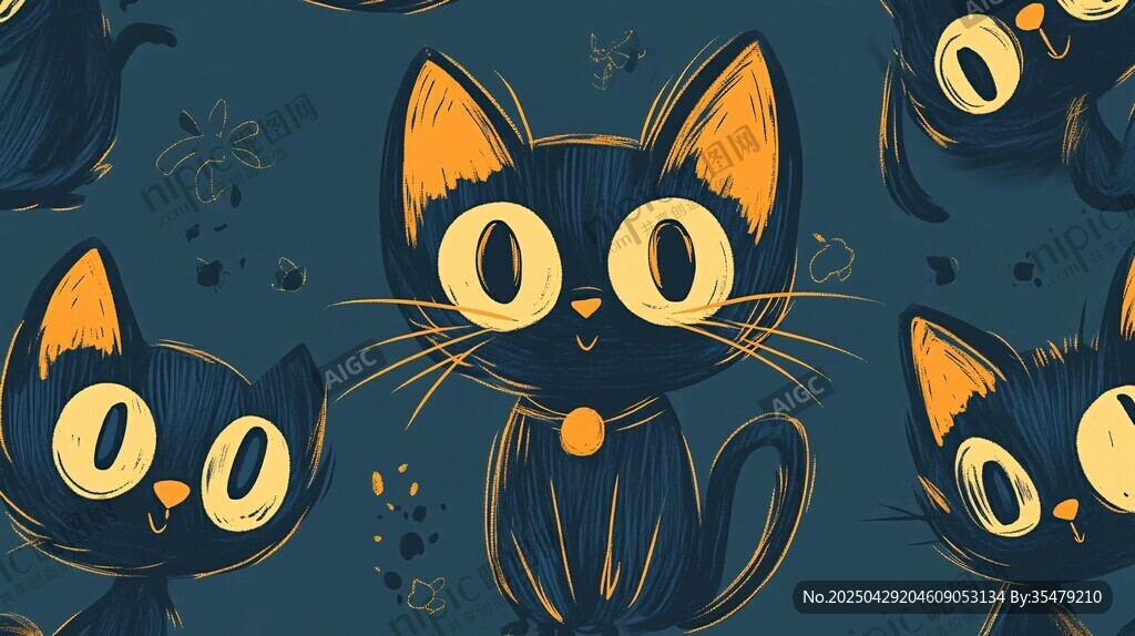 可爱黑猫插画图案设计