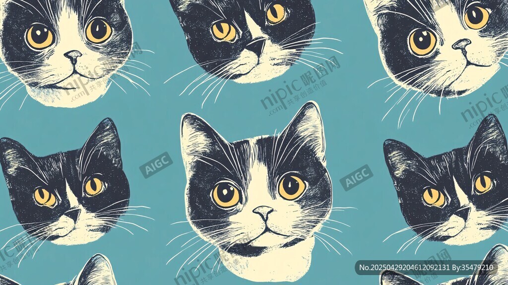 猫咪头像的清新图案设计